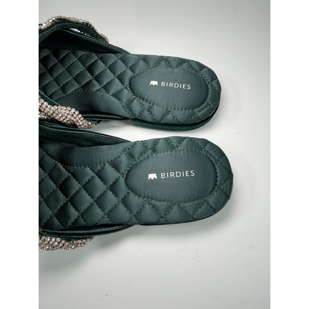 Birdies The Swan Mule Women 9 Green Velvet Crystal Embellished Pointed Toe Flat - Picture 12 of 12